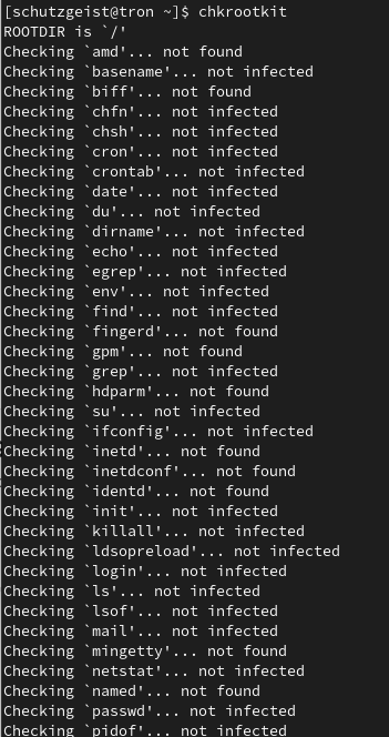 Rootkitscan mit chrootkit unter Fedora Linux. 
